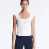 Sleeveless Rib T-Shirt with Cotton and Modal Buttons Sleeveless Rib T-Shirt with Cotton and Modal Buttons
