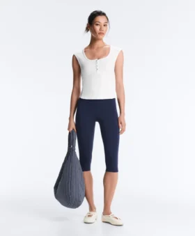 Sleeveless Rib T-Shirt with Cotton and Modal Buttons