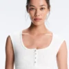 Sleeveless Rib T-Shirt with Cotton and Modal Buttons Sleeveless Rib T-Shirt with Cotton and Modal Buttons