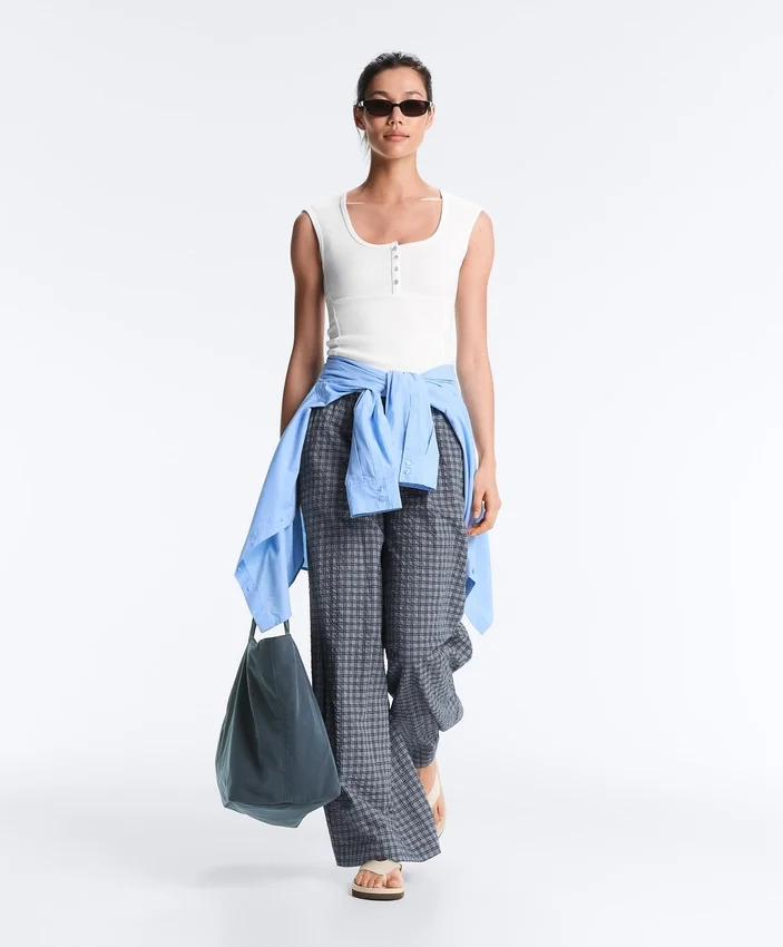 Sleeveless Rib T-Shirt with Cotton and Modal Buttons Sleeveless Rib T-Shirt with Cotton and Modal Buttons