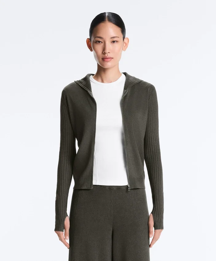 Slim Fit Knit Jacket with Hood Slim Fit Knit Jacket with Hood