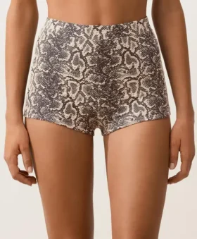 Snake Print High Rise Bikini Shorts