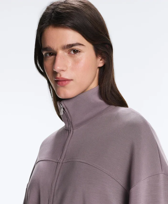 Soft-Touch Modal Jacket with Adjustable Waist and High Collar Soft-Touch Modal Jacket with Adjustable Waist and High Collar