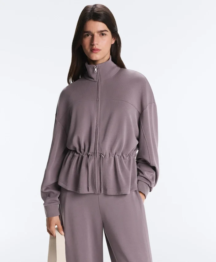 Soft-Touch Modal Jacket with Adjustable Waist and High Collar Soft-Touch Modal Jacket with Adjustable Waist and High Collar