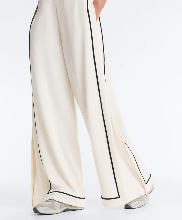 Soft-Touch Modal Wide-Leg Trousers with Contrast Piping Soft-Touch Modal Wide-Leg Trousers with Contrast Piping