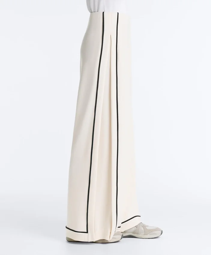 Soft-Touch Modal Wide-Leg Trousers with Contrast Piping Soft-Touch Modal Wide-Leg Trousers with Contrast Piping