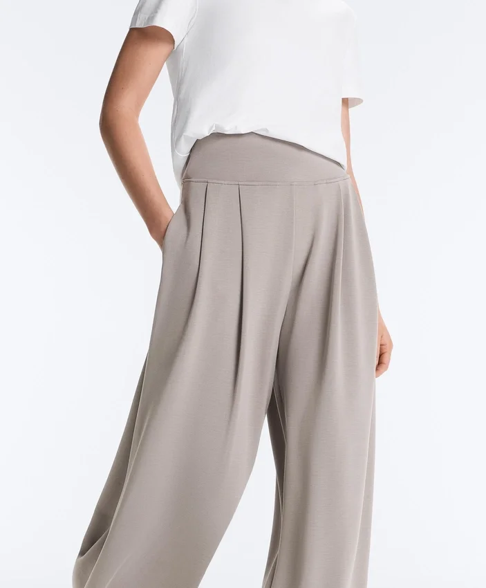 Soft-Touch Modal Wide-Leg Trousers with Corset Detail Soft-Touch Modal Wide-Leg Trousers with Corset Detail