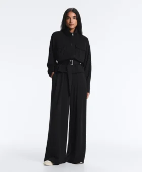 Soft-Touch Modal Wide-Leg Trousers with Pleat Waist Detail