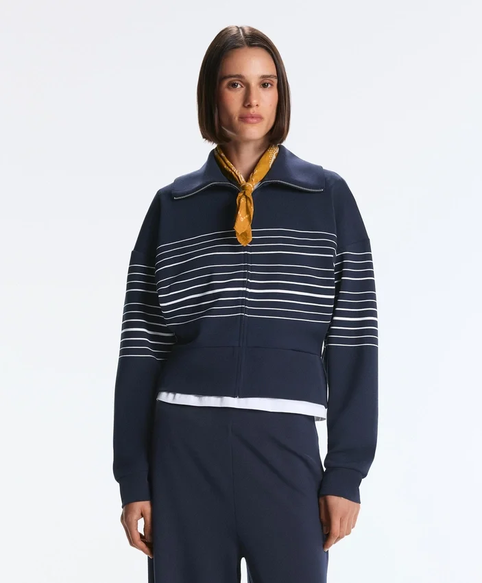 Soft-Touch Striped Sailor Jacket with Modal Soft-Touch Striped Sailor Jacket with Modal