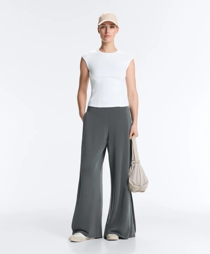 Soft-Touch Wide-Leg Trousers with Side Pleat and Modal Soft-Touch Wide-Leg Trousers with Side Pleat and Modal