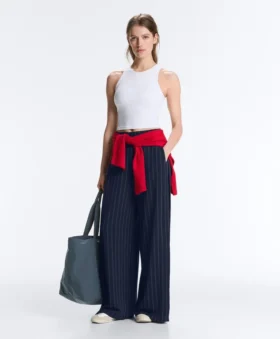 Soft-Touch Wide-Leg Trousers with Side Pleat and Modal