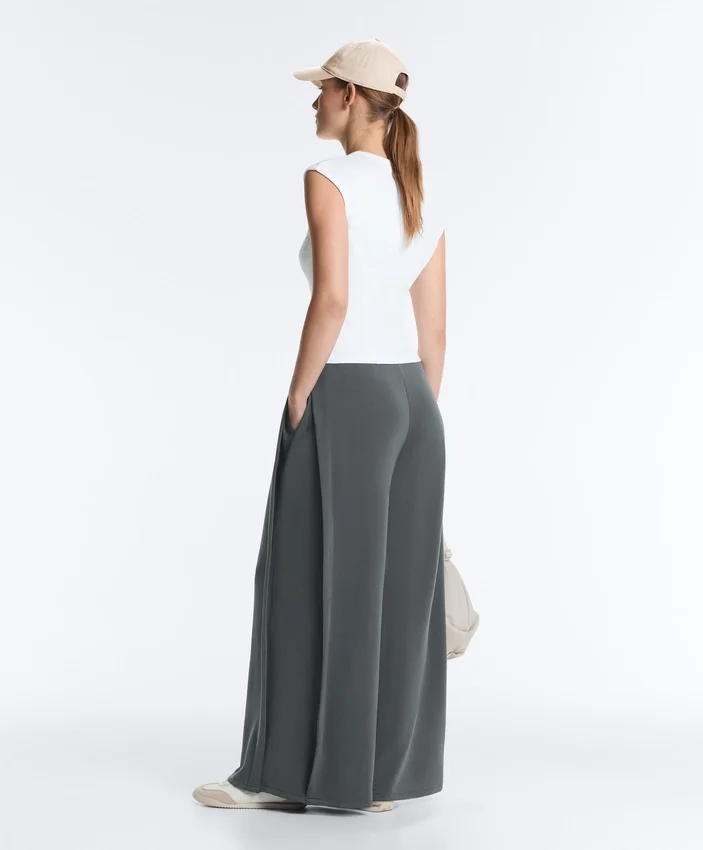 Soft-Touch Wide-Leg Trousers with Side Pleat and Modal Soft-Touch Wide-Leg Trousers with Side Pleat and Modal