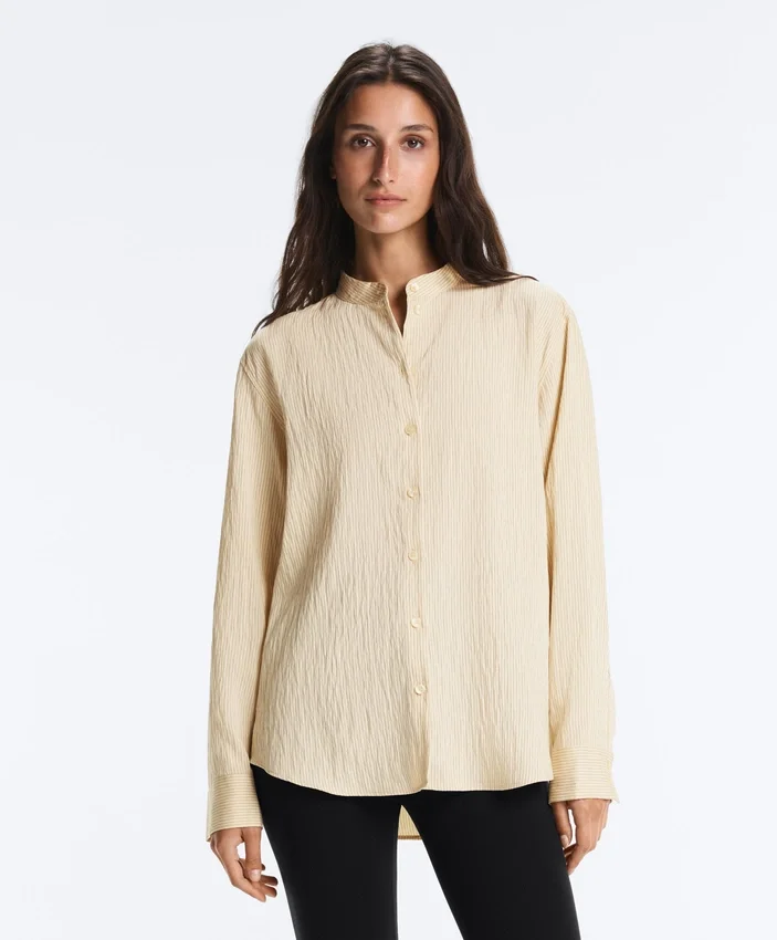 Stand-Up Collar Modal Blend Striped Shirt Stand-Up Collar Modal Blend Striped Shirt