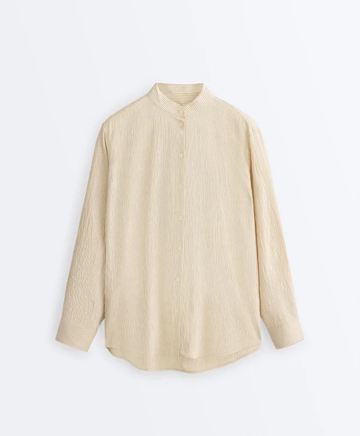 Stand-Up Collar Modal Blend Striped Shirt Stand-Up Collar Modal Blend Striped Shirt