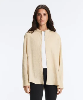 Stand-Up Collar Modal Blend Striped Shirt Stand-Up Collar Modal Blend Striped Shirt