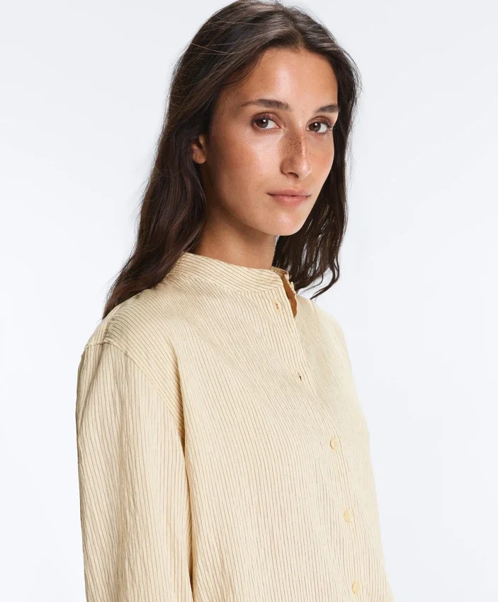 Stand-Up Collar Modal Blend Striped Shirt Stand-Up Collar Modal Blend Striped Shirt