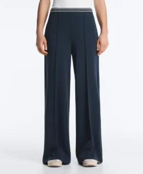 Straight-Leg Piqué Trousers with Cotton and Contrast Piping