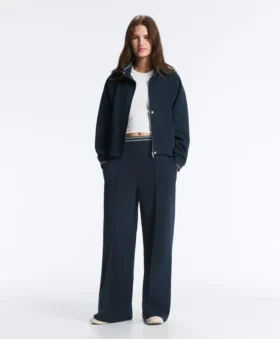 Straight-Leg Piqué Trousers with Cotton and Contrast Piping