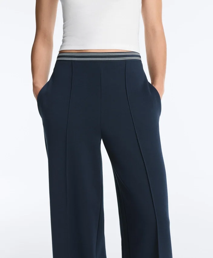 Straight-Leg Piqué Trousers with Cotton and Contrast Piping Straight-Leg Piqué Trousers with Cotton and Contrast Piping