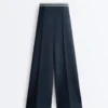 Straight-Leg Piqué Trousers with Cotton and Contrast Piping Straight-Leg Piqué Trousers with Cotton and Contrast Piping