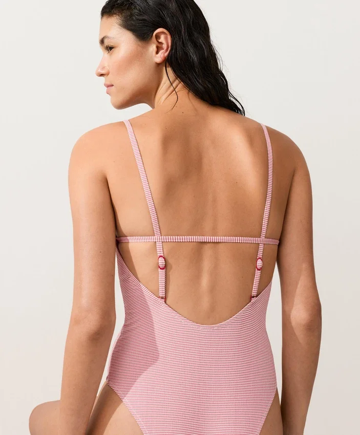 Stripe Round Neck Swimsuit Stripe Round Neck Swimsuit