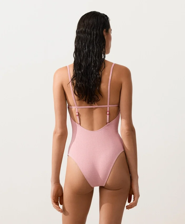 Stripe Round Neck Swimsuit Stripe Round Neck Swimsuit