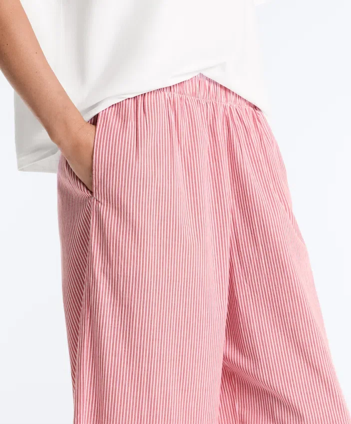 Striped 100% Cotton Straight-Leg Trousers Striped 100% Cotton Straight-Leg Trousers