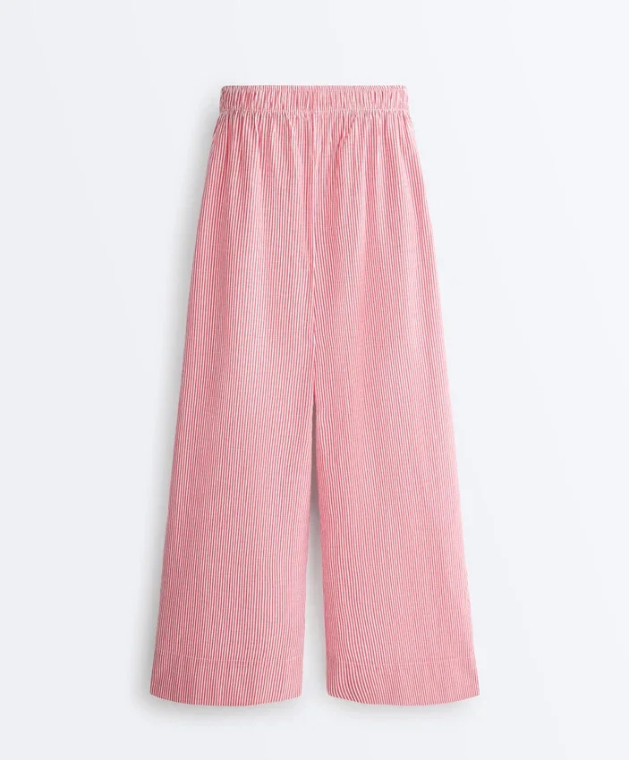 Striped 100% Cotton Straight-Leg Trousers Striped 100% Cotton Straight-Leg Trousers