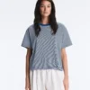Striped Boxy Short Sleeve Cotton Blend T-Shirt Striped Boxy Short Sleeve Cotton Blend T-Shirt