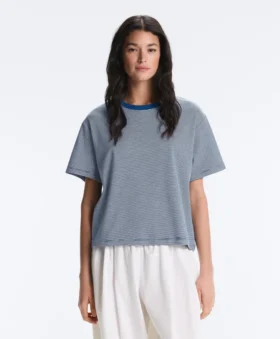 Striped Boxy Short Sleeve Cotton Blend T-Shirt