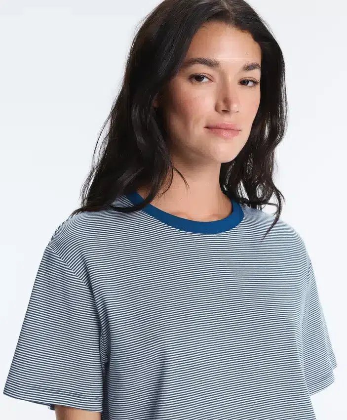 Striped Boxy Short Sleeve Cotton Blend T-Shirt Striped Boxy Short Sleeve Cotton Blend T-Shirt
