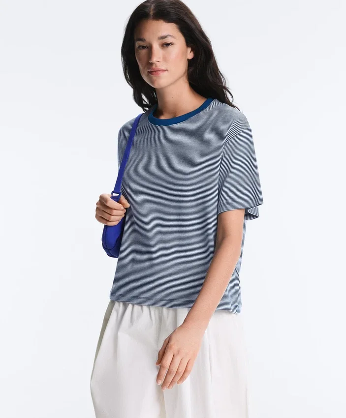 Striped Boxy Short Sleeve Cotton Blend T-Shirt Striped Boxy Short Sleeve Cotton Blend T-Shirt
