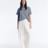 Striped Boxy Short Sleeve Cotton Blend T-Shirt Striped Boxy Short Sleeve Cotton Blend T-Shirt