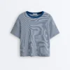 Striped Boxy Short Sleeve Cotton Blend T-Shirt Striped Boxy Short Sleeve Cotton Blend T-Shirt