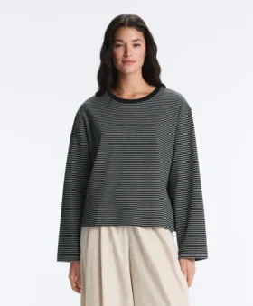 Striped Cotton Blend Long Sleeve Relaxed T-Shirt