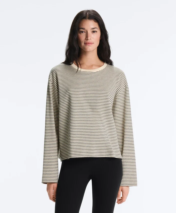 Striped Cotton Blend Long Sleeve Relaxed T-Shirt Striped Cotton Blend Long Sleeve Relaxed T-Shirt