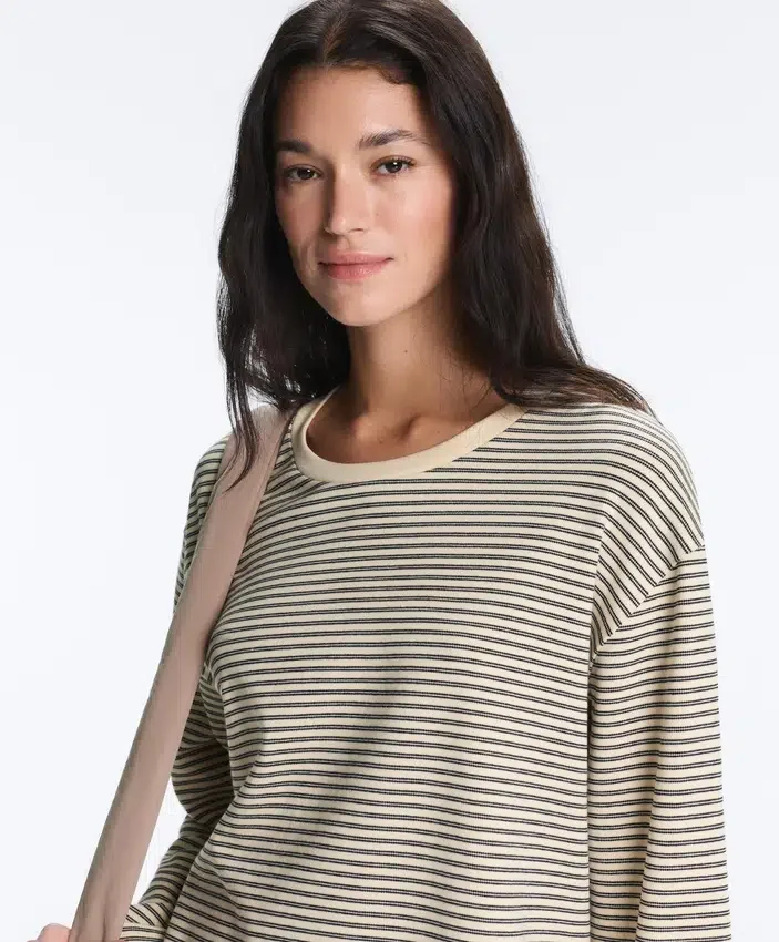 Striped Cotton Blend Long Sleeve Relaxed T-Shirt Striped Cotton Blend Long Sleeve Relaxed T-Shirt