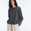 Striped Cotton Blend Long Sleeve Relaxed T-Shirt Striped Cotton Blend Long Sleeve Relaxed T-Shirt