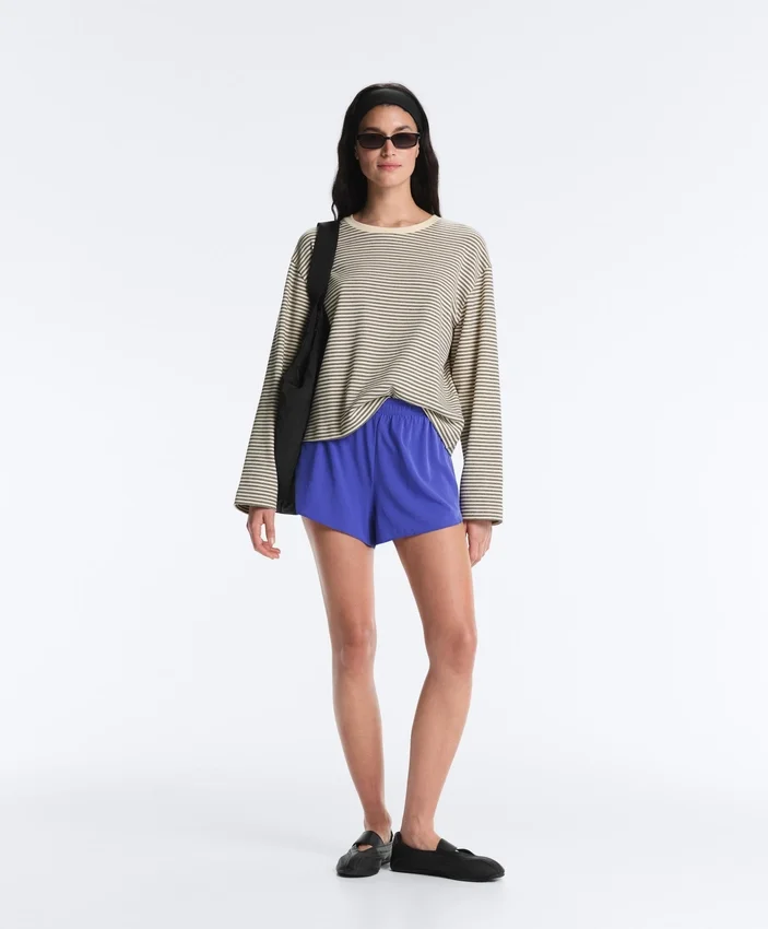 Striped Cotton Blend Long Sleeve Relaxed T-Shirt Striped Cotton Blend Long Sleeve Relaxed T-Shirt
