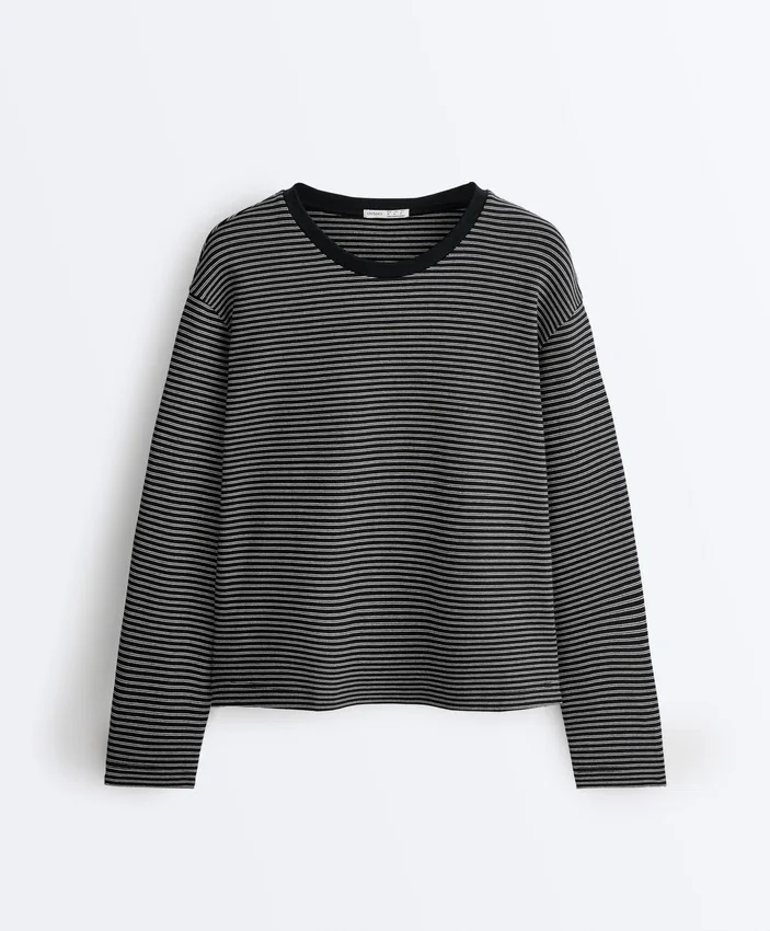 Striped Cotton Blend Long Sleeve Relaxed T-Shirt Striped Cotton Blend Long Sleeve Relaxed T-Shirt