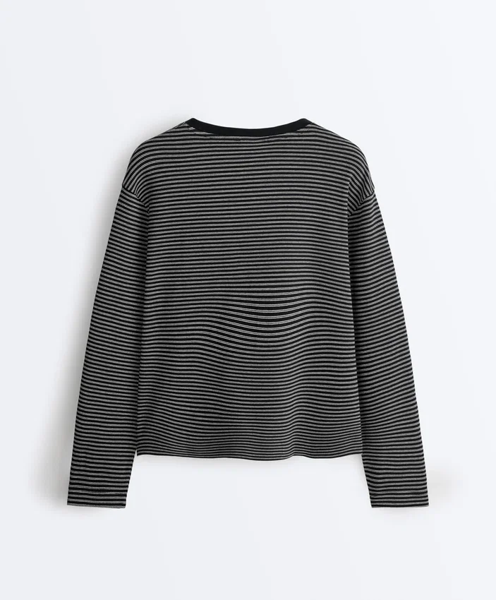 Striped Cotton Blend Long Sleeve Relaxed T-Shirt Striped Cotton Blend Long Sleeve Relaxed T-Shirt