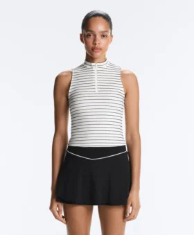 Striped Half-Zip Sleeveless T-Shirt