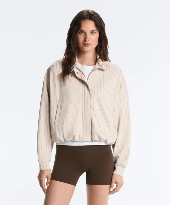 Striped Jacket with Puffed Hem Striped Jacket with Puffed Hem