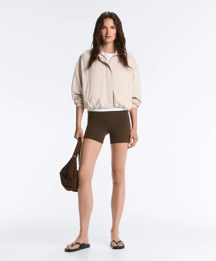Striped Jacket with Puffed Hem Striped Jacket with Puffed Hem