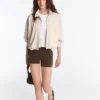Striped Jacket with Puffed Hem Striped Jacket with Puffed Hem