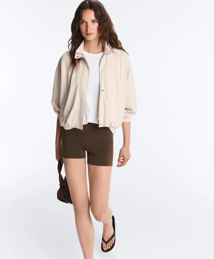 Striped Jacket with Puffed Hem Striped Jacket with Puffed Hem