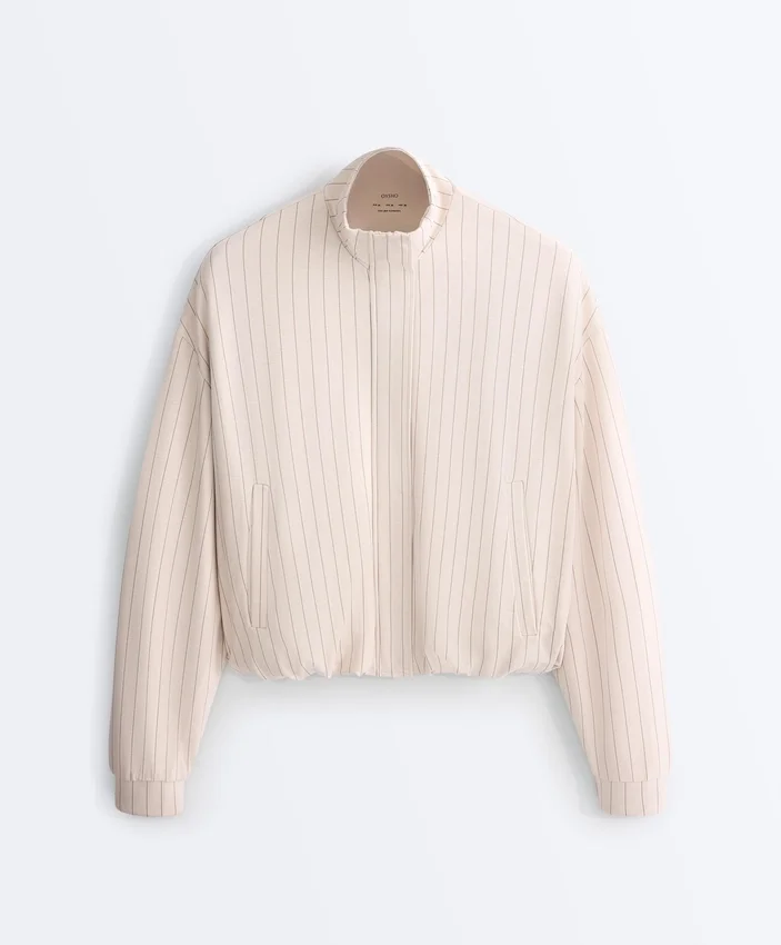 Striped Jacket with Puffed Hem Striped Jacket with Puffed Hem