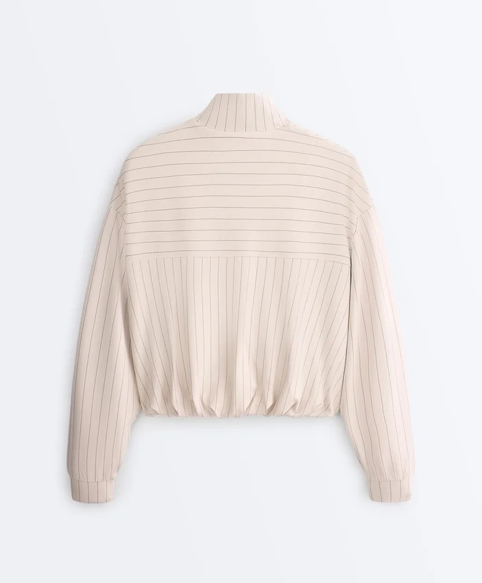 Striped Jacket with Puffed Hem Striped Jacket with Puffed Hem