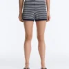 Striped Knit Shorts with 100% Cotton Belt Striped Knit Shorts with 100% Cotton Belt