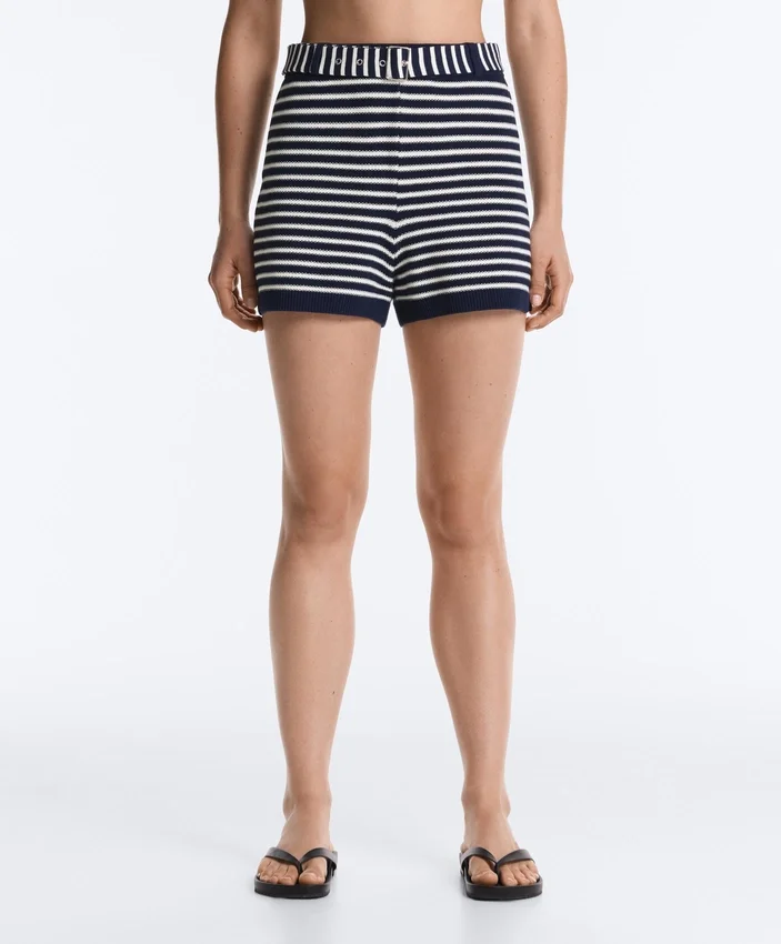 Striped Knit Shorts with 100% Cotton Belt Striped Knit Shorts with 100% Cotton Belt